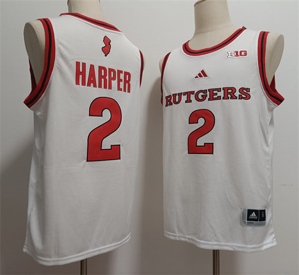 Mens Rutgers Scarlet Knights #2 Dylan Harper 2024 White Basketball Jersey