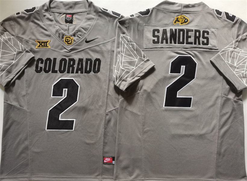 Mens Colorado Buffaloes #2 Shedeur Sanders Gray Black Football Replica Jersey