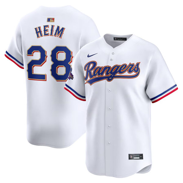 YouthTexas Rangers #28 Jonah Heim GOLD-TRIMMED WORLD SERIES CHAMPIONSHIP Limited Jersey