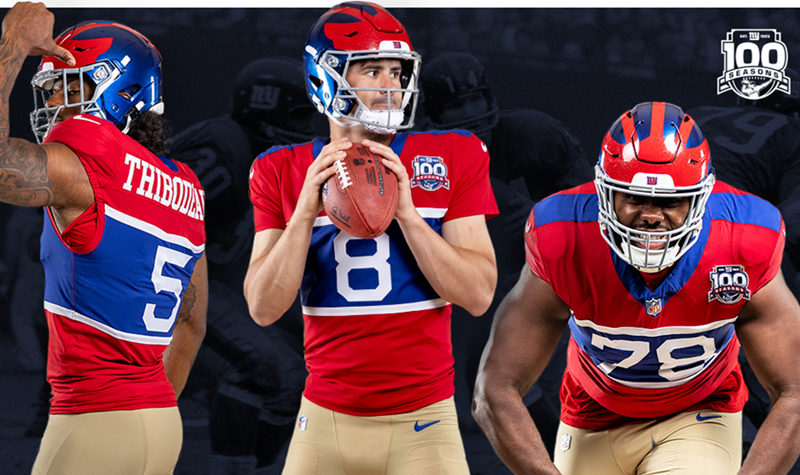 Men's Youth New York Giants Custom Century Red 100TH Season Commemorative Jersey