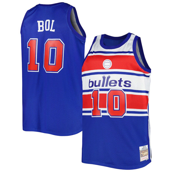 Men's Washington Bullets #10 Manute Bol Blue Washington Bullets Hardwood Classics 1985-86 Swingman Jersey