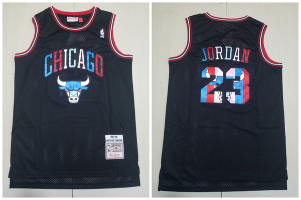 Men's Chicago Bulls #23 Michael Jordan Black Colorful 1997-98 Mitchell&Ness Throwback Jersey
