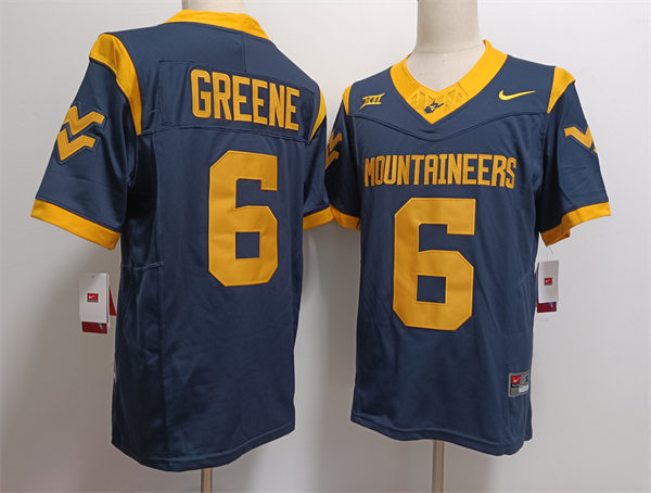 Mens West Virginia Mountaineers #6 Garrett Greene 2024 Navy F.U.S.E. Limited Football Game Jersey