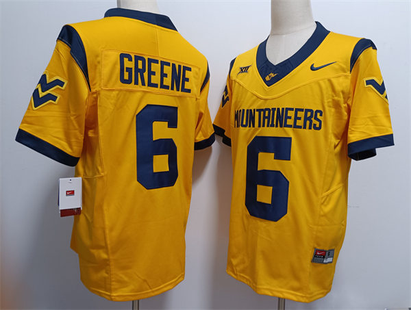 Mens West Virginia Mountaineers #6 Garrett Greene 2024 Gold F.U.S.E. Limited Football Game Jersey