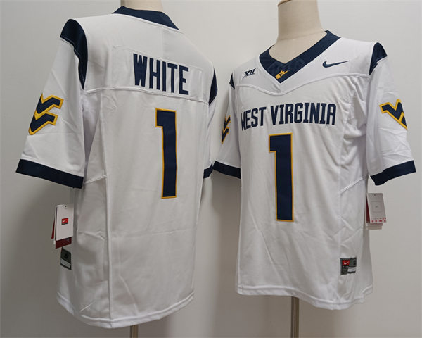 Mens West Virginia Mountaineers #1 Jahiem White 2024 White F.U.S.E. Limited Football Game Jersey