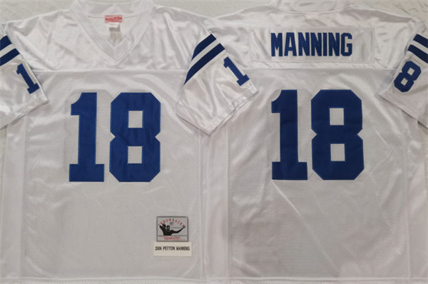 Men's Indianapolis Colts #18 Peyton Manning White Throwback Jersey