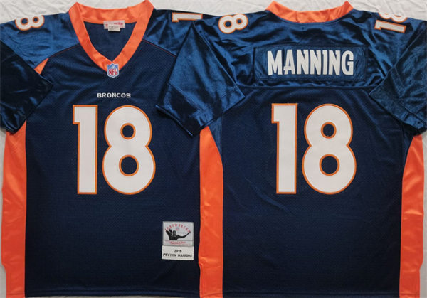 Mens Denver Broncos #18 Peyton Manning Navy 2015 Throwback Jersey