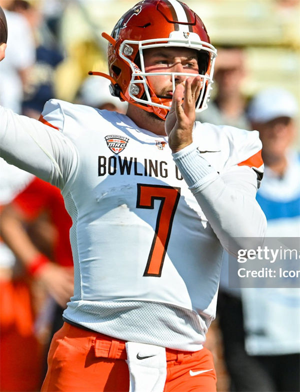 Mens Youth Bowling Green Falcons #7 Connor Bazelak 2023 White Bowling Green Football Game Jersey