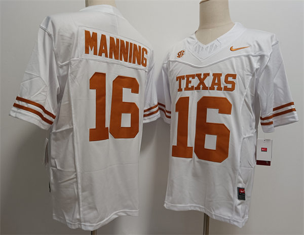 Mens Texas Longhorns #16 Arch Manning 2024 SEC White College Football Game Jersey
