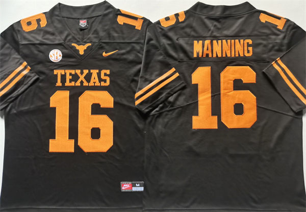Mens Texas Longhorns #16 Arch Manning 2024 SEC Black Football Limied Jersey