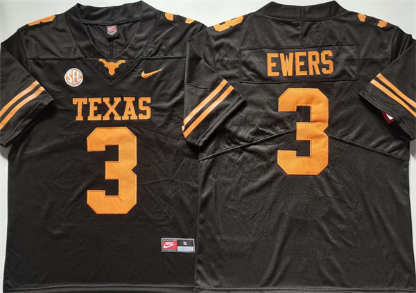 Mens Texas Longhorns #3 Quinn Ewers 2024 SEC Black Football Limied Jersey