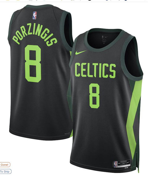 Mens Boston Celtics #8 Kristaps Porzingis 2024-25 Black City Edition Jersey