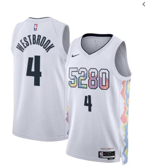 Mens Denver Nuggets #4 Russell Westbrook 2024-25 White City Edition Jersey
