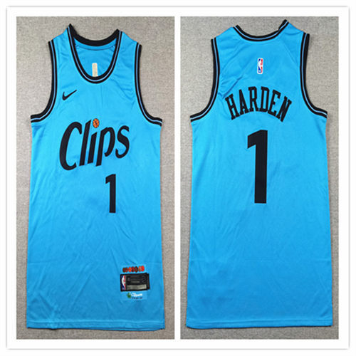 Mens Los Angeles Clippers #1 James Harden 2024-25 Light Blue City Edition Jersey