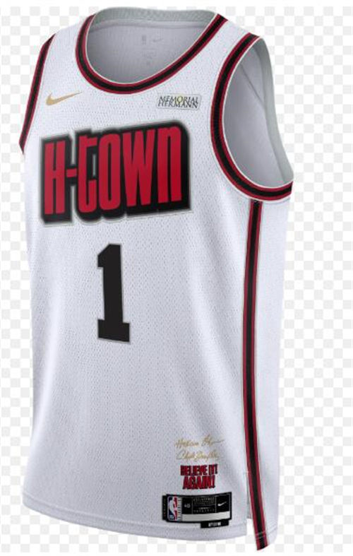 Mens Houston Rockets #1 Amen Thompson 2024-25 White City Edition Jersey