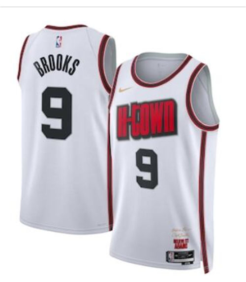 Mens Houston Rockets #9 Dillon Brooks 2024-25 White City Edition Jersey