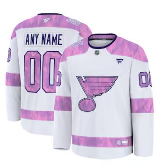 Mens St. Louis Blues Custom Fanatics White 2024 Hockey Fights Cancer Practice Jersey