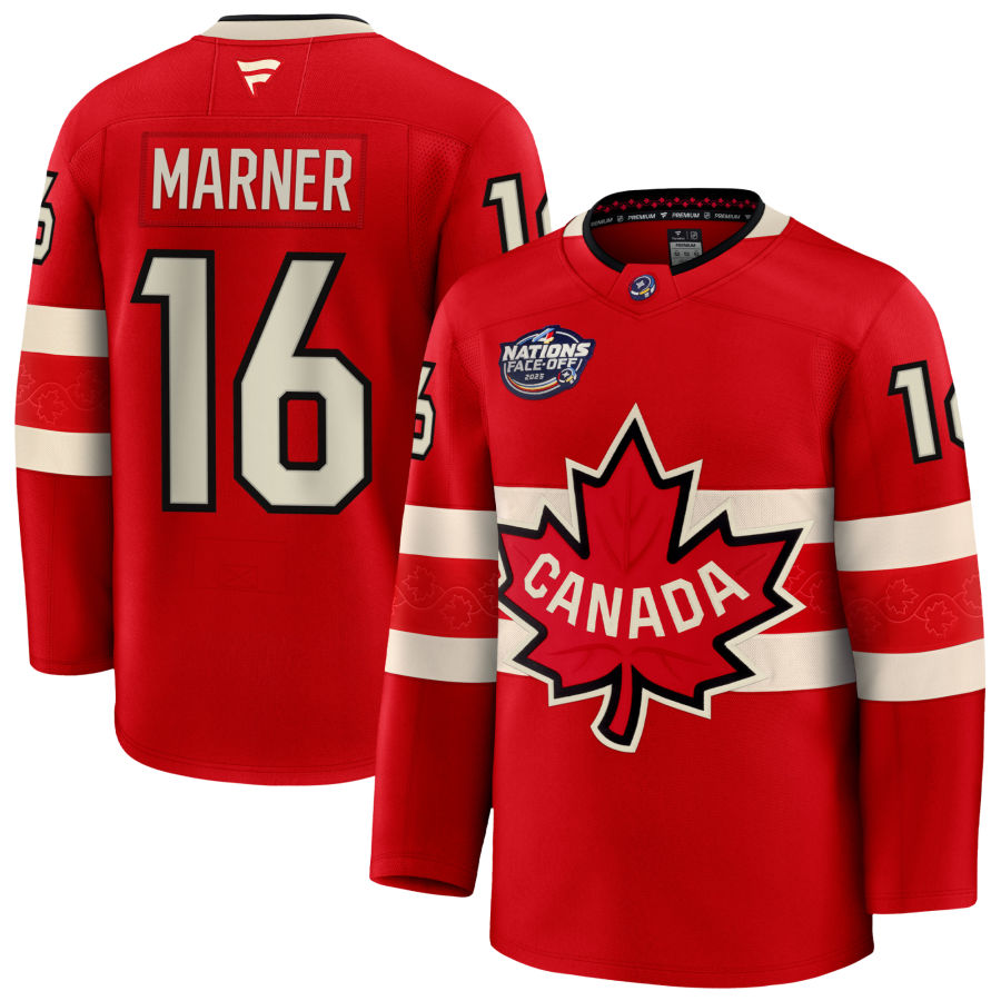 Men's Youth Canada #16 Mitch Marner Red 2025 4 Nations Face-Off Premium Jersey
