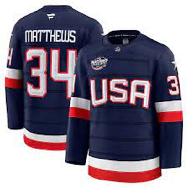 Men's Youth USA #34 Auston Matthews Fanatics Navy 2025 4 Nations Face-Off Premium Jersey