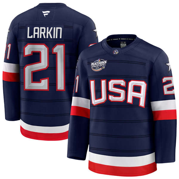 Men's Youth USA #21 Dylan Larkin Fanatics Navy 2025 4 Nations Face-Off Premium Jersey
