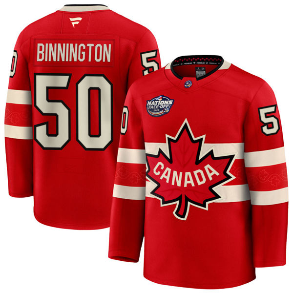 Men's Youth Canada #50 Jordan Binnington Red 2025 4 Nations Face-Off Premium Jersey