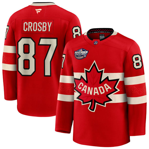 Men's Youth Canada #87 Sidney Crosby Red 2025 4 Nations Face-Off Premium Jersey