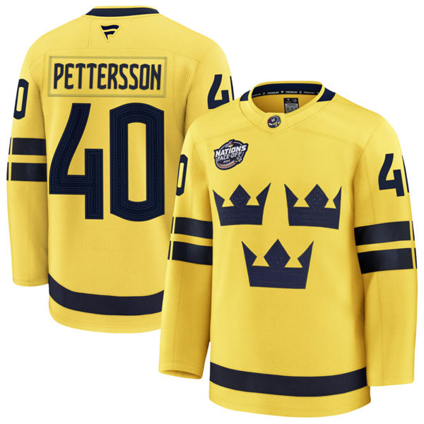 Men's Youth Sweden #40 Elias Pettersson Fanatics Yellow 2025 4 Nations Face-Off Premium Jersey