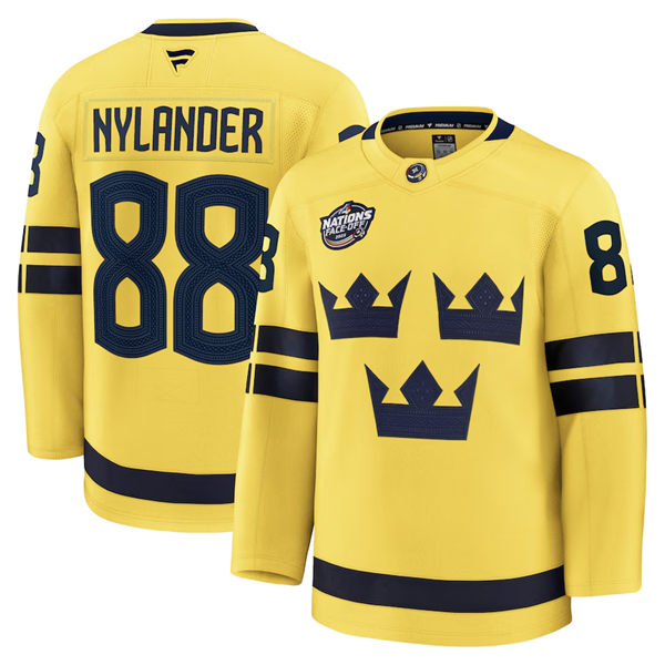 Men's Youth Sweden #88 William Nylander Fanatics Yellow 2025 4 Nations Face-Off Premium Jersey
