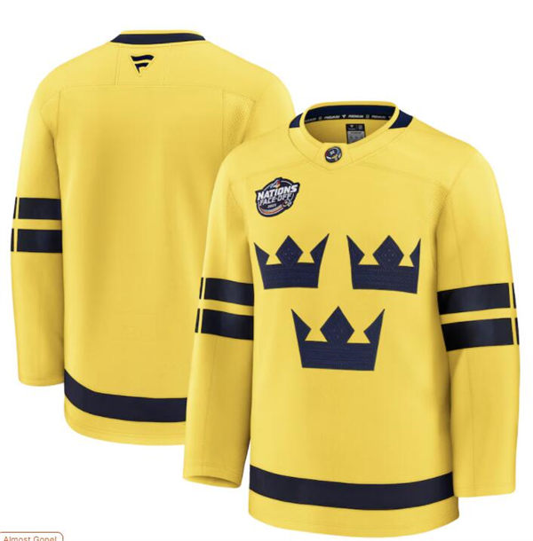 Men's Youth Sweden Blank Fanatics Yellow 2025 4 Nations Face-Off Premium Jersey