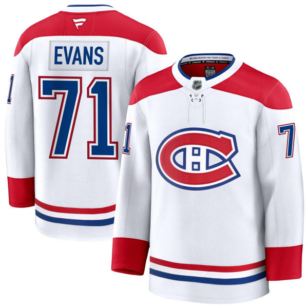 Mens Montreal Canadiens #71 Jake Evans Fanatics White Away Jersey