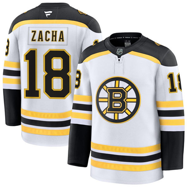 Mens Boston Bruins #18 Pavel Zacha Fanatics Away White Premier Player Jersey