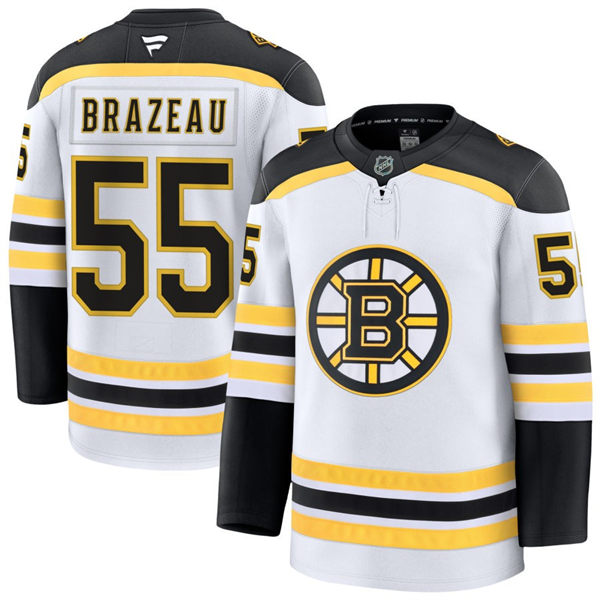 Mens Boston Bruins #55 Justin Brazeau Fanatics Away White Premier Player Jersey