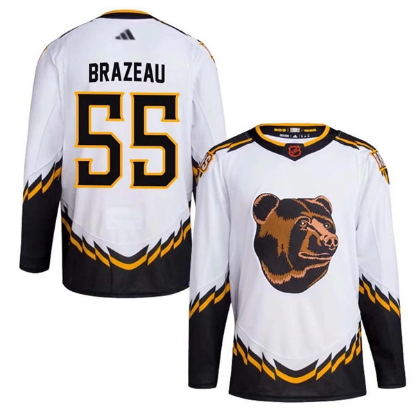 Mens Boston Bruins #55 Justin Brazeau Fanatics White Reverse Retro 2.0 Primegreen Jersey