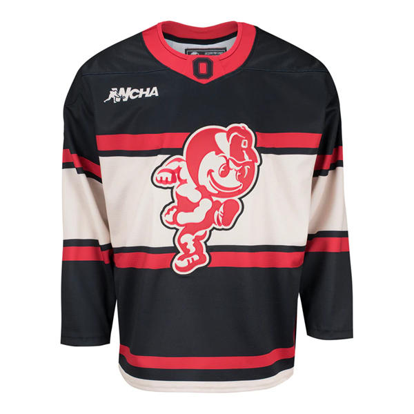 Mens Youth Ohio State Buckeyes Custom 2025 BLACK  WCHA Frozen Confines Outdoor Exclusive Pro Sports  Hockey Jersey