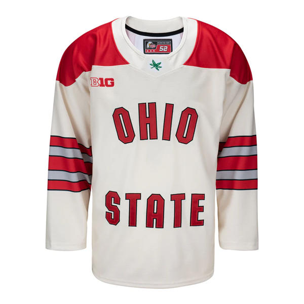 Mens Youth Ohio State Buckeyes Custom 2025 Cream Alternate Exclusive Pro Sports  Hockey Jersey