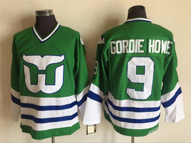 Men's Hartford Whalers #9 GORDIE HOWE 1979 Green Away CCM NHL Vintage Throwback Jersey