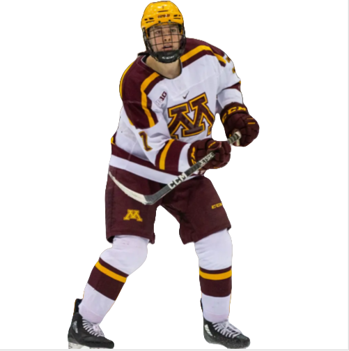 Mens Youth Minnesota Golden Gophers #7 Aaron Huglen (C) 2024 White Hockey Jersey