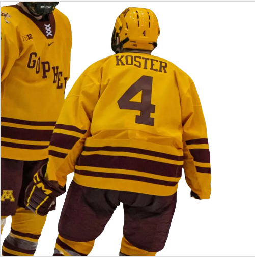 Mens Youth Minnesota Golden Gophers #4 Mike Koster (C) 2024 Gold Hockey Jersey