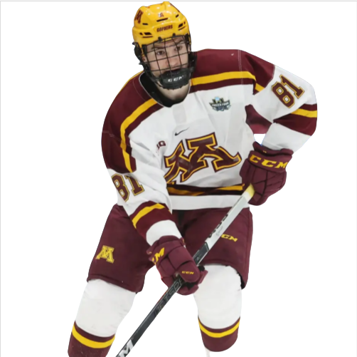Mens Youth Minnesota Golden Gophers #81 Jimmy Snuggerud (C) 2024 White Hockey Jersey
