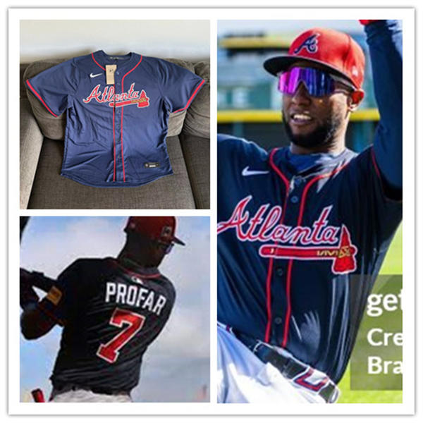 Mens Atlanta Braves #7 Jurickson Profar Nike Navy Red Strip Alternate Limited Player Jersey