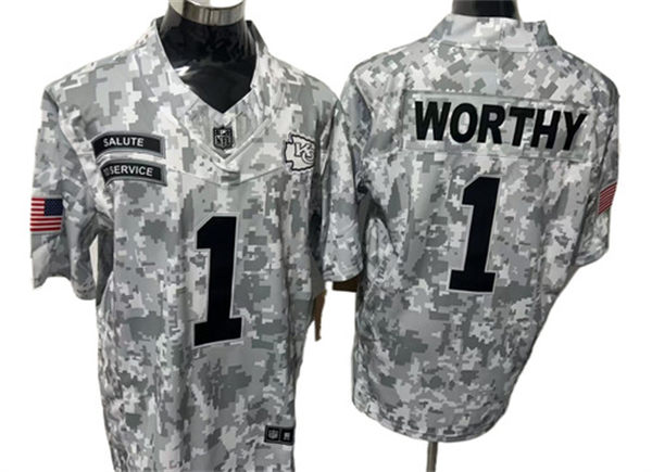 Mens Kansas City Chiefs #1 Xavier Worthy Arctic Camo 2024 Salute To Service Limited Jersey