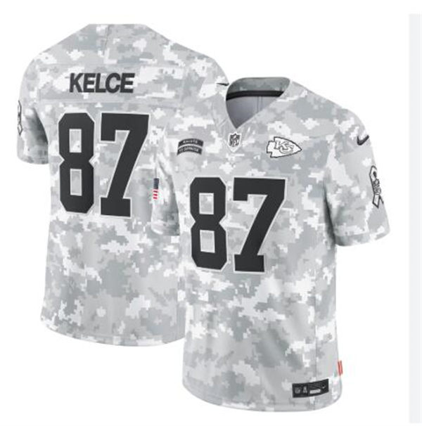Men's Kansas City Chiefs #87 Travis Kelce Arctic Camo 2024 Salute To Service Limited Jersey