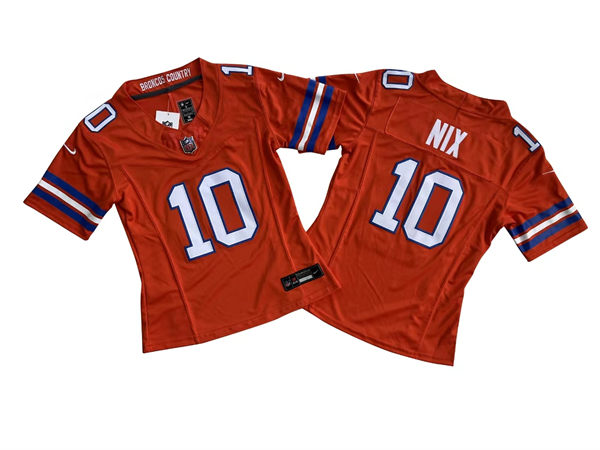 Women's Denver Broncos #10 Bo Nix Nike Orange Alternate Mile High Collection 1977 Throwback Vapor F.U.S.E. Limited Jersey