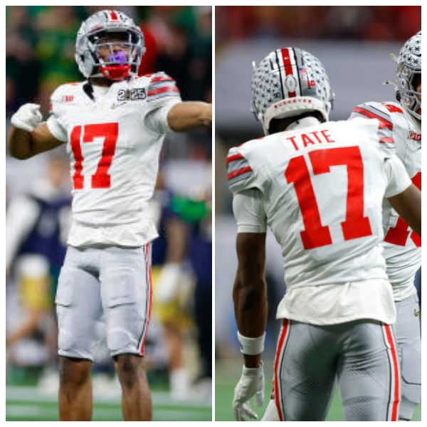 Mens Ohio State Buckeyes #17 Carnell Tate White Diamonds HERITAGE STRIPES Football Game Jersey