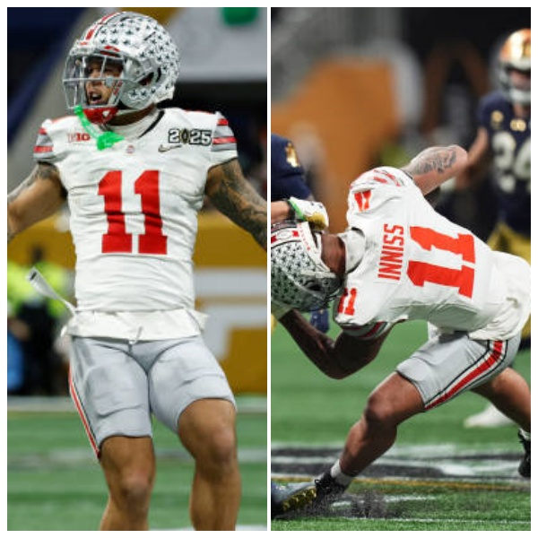 Mens Ohio State Buckeyes #11 Brandon Inniss White Diamonds HERITAGE STRIPES Football Game Jersey