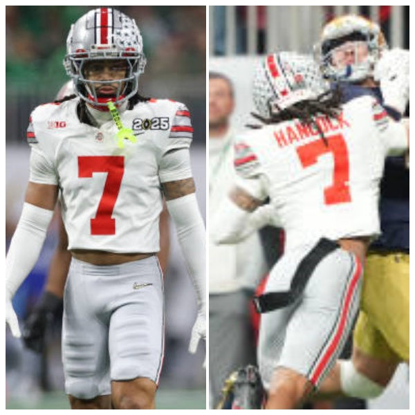 Mens Ohio State Buckeyes #7 Jordan Hancock White Diamonds HERITAGE STRIPES Football Game Jersey