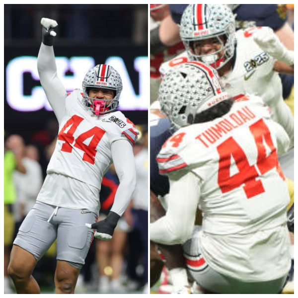 Mens Ohio State Buckeyes #44 JT Tuimoloau White Diamonds HERITAGE STRIPES Football Game Jersey