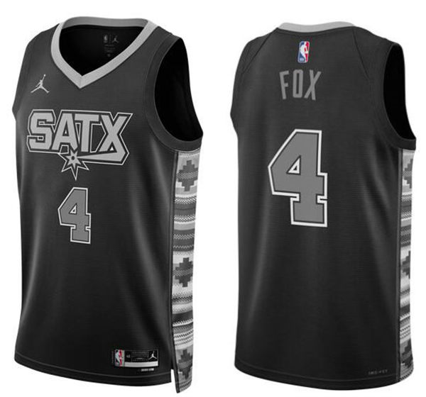Mens San Antonio Spurs #4 De'Aaron Fox Black Statement Edition Player Jersey