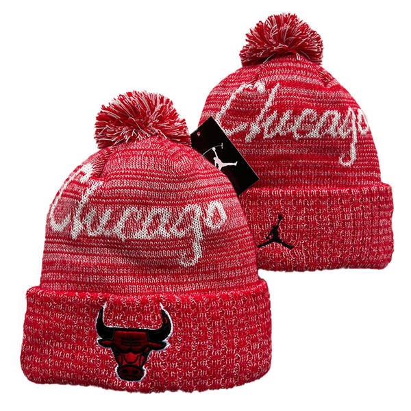 Embroidered Air Jordan Red Chicago Cuffed Pom Knit Hat YD442726