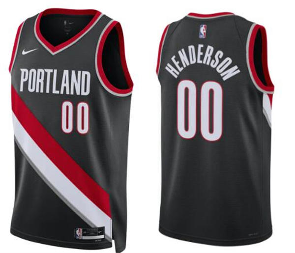 Mens Portland Trail Blazers #00 Scoot Henderson Black Icon Edition Swingman Jersey